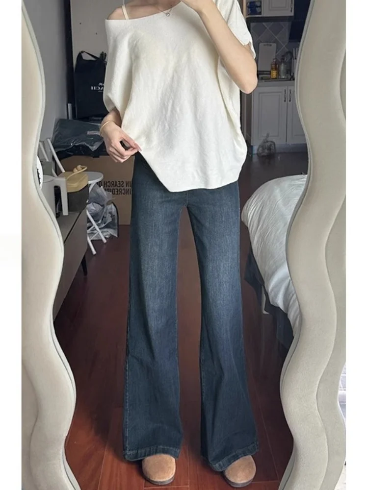 الرجعية عالية الخصر واسعة الساق الجينز المرأة الخريف الشتاء Thiened Fce فضفاض مستقيم فضفاض السراويل الطويلة