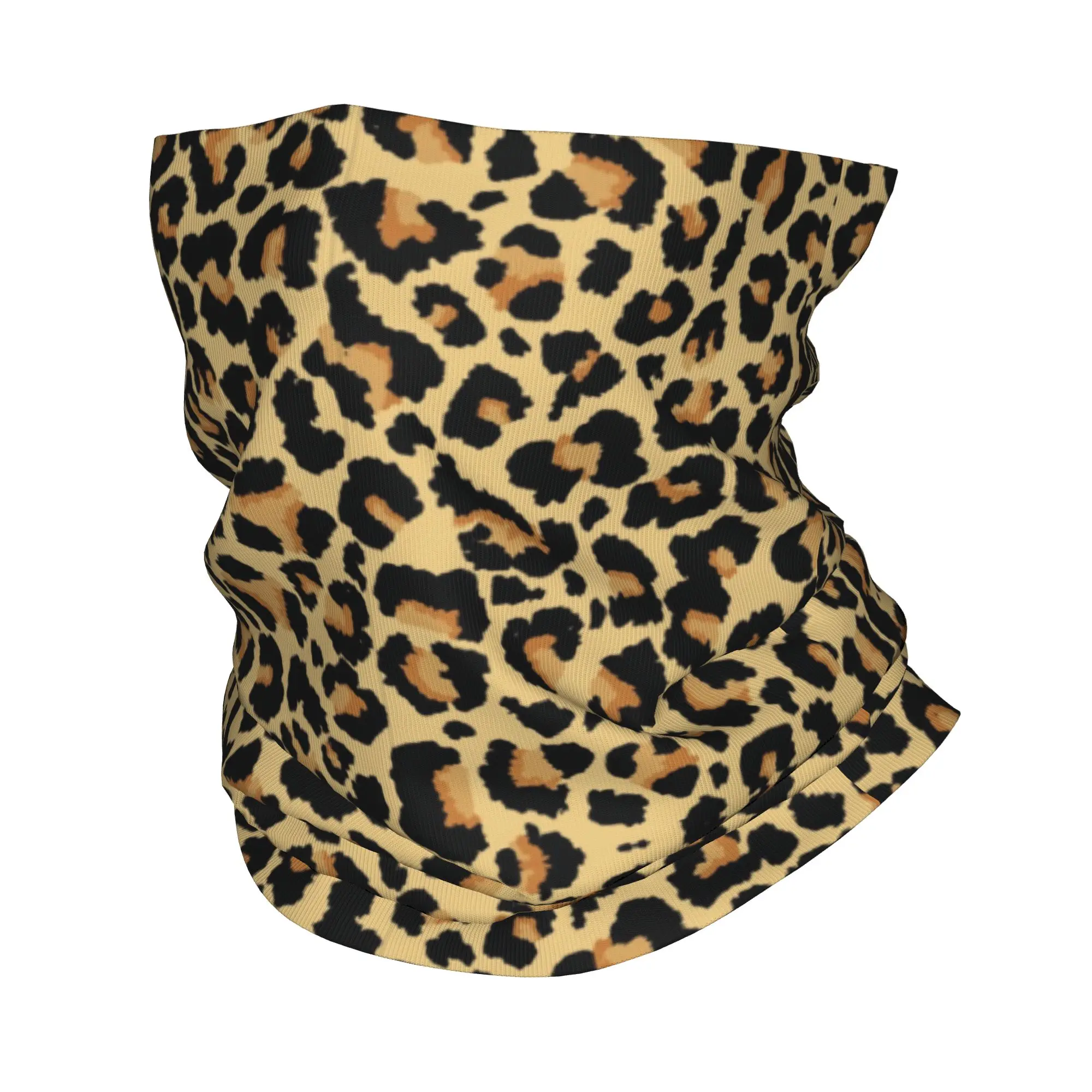 Braga de cuello personalizada amarilla con estampado de leopardo y chifre de guepardo, estilo glam de los años 80, para esquí y ciclismo, para hombres y mujeres, que también sirve como bufanda envolvente, diadema con rayas de animales y calentador de cabeza
