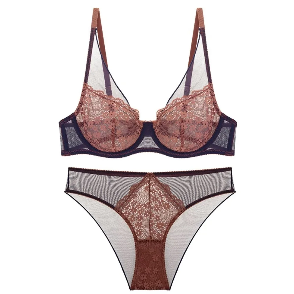 

Sweet Mesh Lace Flower Bra Set Lingerie Brassiere Push Up Bra Women Underwear Seamless Mesh Bra Panties Kit Girl