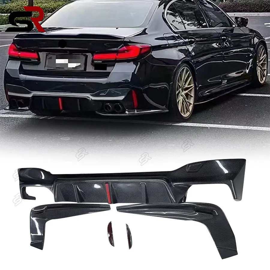 For BMW 5 Series M5 F90 G30 G38 3D style With lights Carbon Fiber Rear Lip Diffuser Back Bumper Spoiler Small body kit