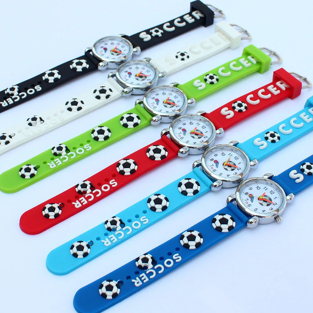 6Pcs Children's Quartz Watch Set Sport Football Style 3D Silicone Band Cartoon Analog Wristwatch for Boys And Girls