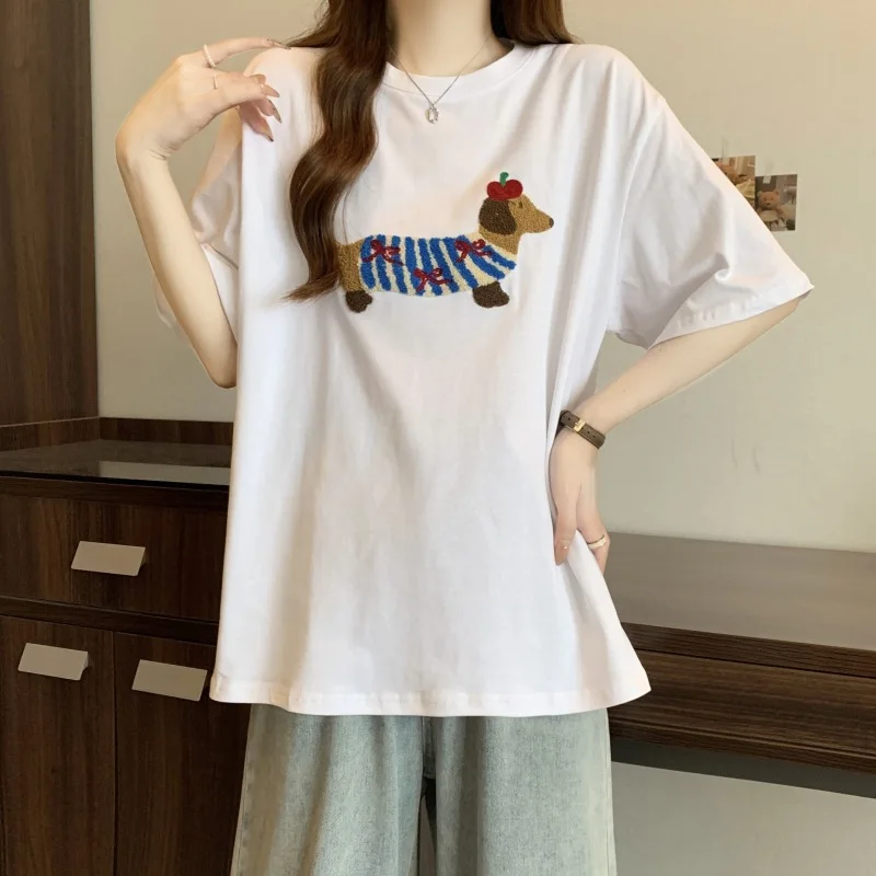 CGC Korean Fashion Cartoon Printing T-shirt 100% Cotton Short Sleeve Tees Casual Summer Tops Female Loose Oversized T-shirt