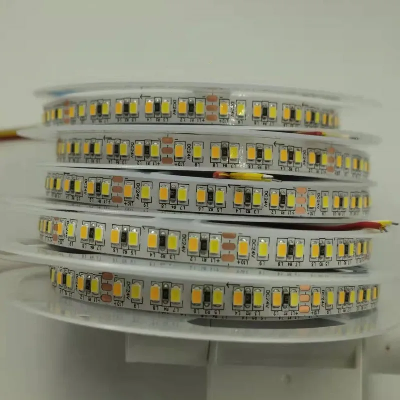 DC12V/24V SMD 2835 CCT Dual White Dimmable LED Strip Light WW CW Color Temperature Adjustable Flexible LED Tape Ribbon  5m