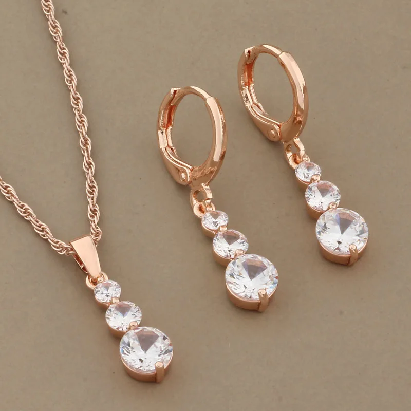 Hot Luxury Ethnic Bride Wedding Jewelry Sets Dangle Earrings And Pendant Sets 585 Rose Gold Color Natural Zircon Gift On March 8