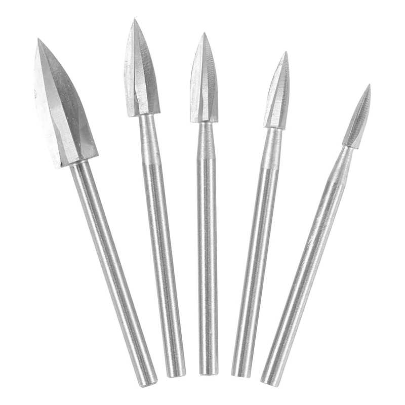 

NEW-Wood Carving Tools,5PCS Engraving Drill Bits,With Shank Shank Universal Suitable For Lathe Tools,For Woodcraft DIY