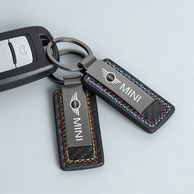 1pcs Carbon fiber leather keychain pendant, car keychain pendant For Mini Cooper R50 R53 R55 R56 R60 R61 F54 F55 F56 F60 Clubman view 6