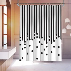 1pcFabric Shower Curtain with Hook，Bathroom Black and White Shower Curtain，Modern Black Striped Pattern Curtain，Summer Bathroom