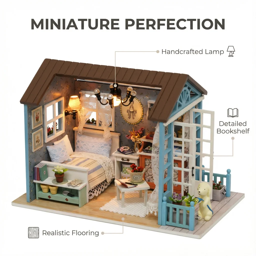 مجموعة نماذج تجميع منزل المقصورة الخشبية ثلاثية الأبعاد من OUZEY "الغابات الزرقاء" - حرفة كوخ مصغرة إبداعية #3