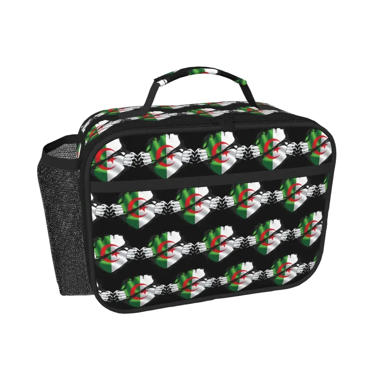 Algerian Pure Blood Flag Black Insulated Lunch Bag for Women Kids Portable Food Boxes Thermal Lunch Box Tote