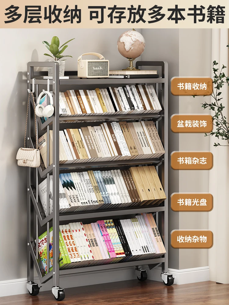 

Bookshelves, Floor Shelves, Simple and Removable, Wheeled Wrought-iron Home, Children's Students, Multi-layer Desktop Storage