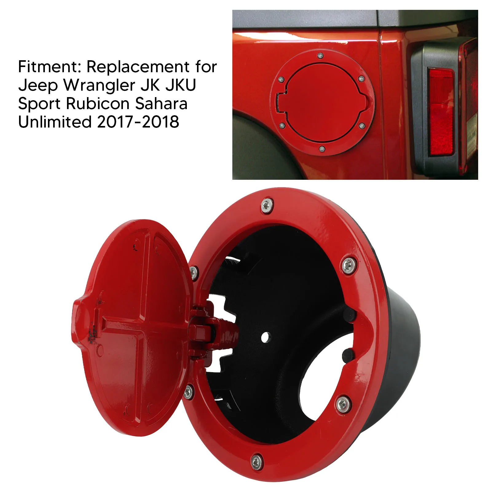 Fuel Tank Cap Red Gas Cap Cover With Red Powder Coating Replacement For Jeep Wrangler JK JKU Sport Rubicon Sahara Unlimited