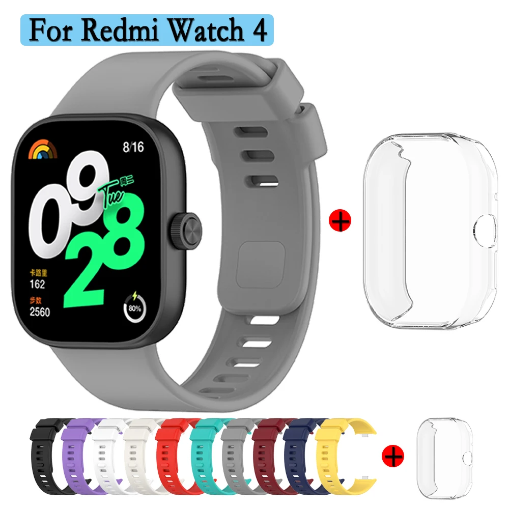 For Redmi Watch 4 Watchband + Clear Case Same Color Buckle Strap High Quality Durable Silicone Smart Watchband