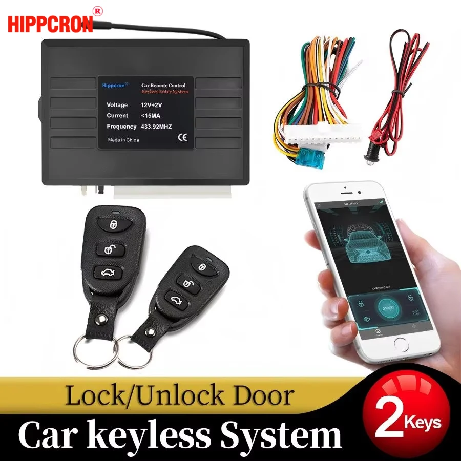 HIPPCRON 12V Car Remote Central Door Lock Keyless System Car Alarm System Auto Central Lock Kit Remote APP Control