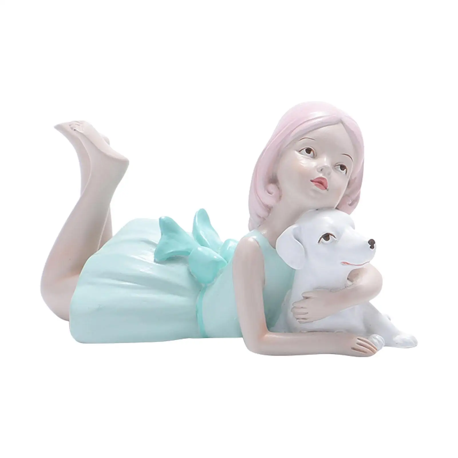 Girl Dog Figurine Tabletop Decor Ornament Collectible Gift Sculpture for Office