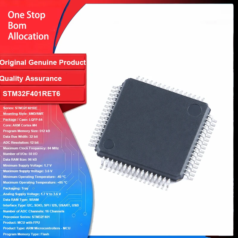 Original New 1Pcs STM32F401RET6 LQFP-64 MCU STM32 Dynamic Efficiency MCU ARM Cortex-M4 core up to 512 Kbyte of Flash for Arduino