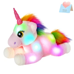 42cm LED Light-up Unicorn Stuffed Animals Dolls Glowing Plush Toys with Rainbow Mane and Tail Gifts for Kids Girls Birthday Gift