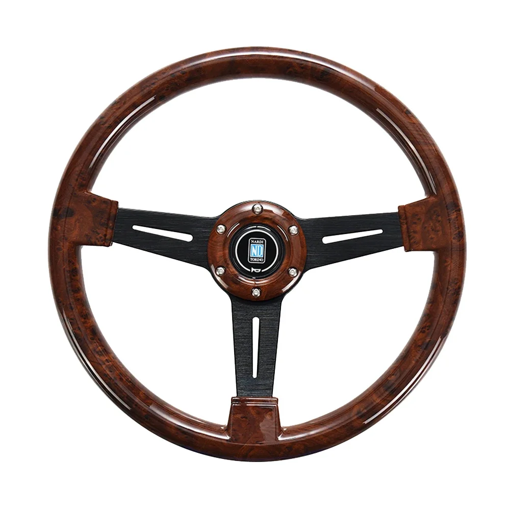 Nardi 14 inch houtnerf racestuur 350 mm ND Retro Deep Corn Drifting Sportstuurwielen met logo Universeel
