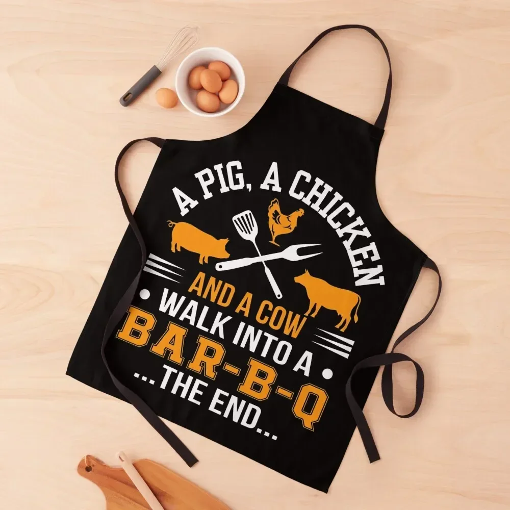 

BBQ Lover Pig Chicken Cow Walk Into Bar B Q The End Apron Restaurant Kitchen Equipment kitchen girl Women's Dresses Apron