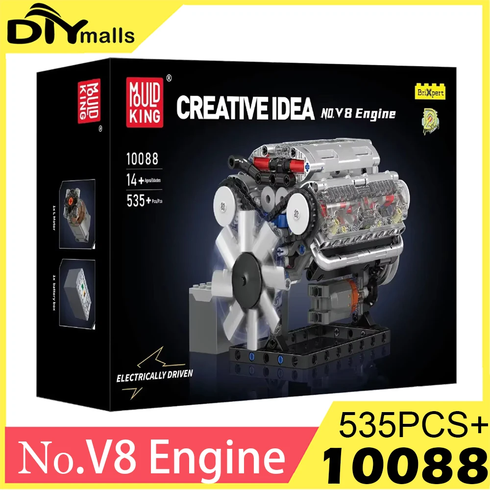 몰드 킹 10088 MOC 전동 NO. V8 엔진 모델 빌딩 블록 세트 Technincal 전기 구동 장난감 어린이 선물 535pcs