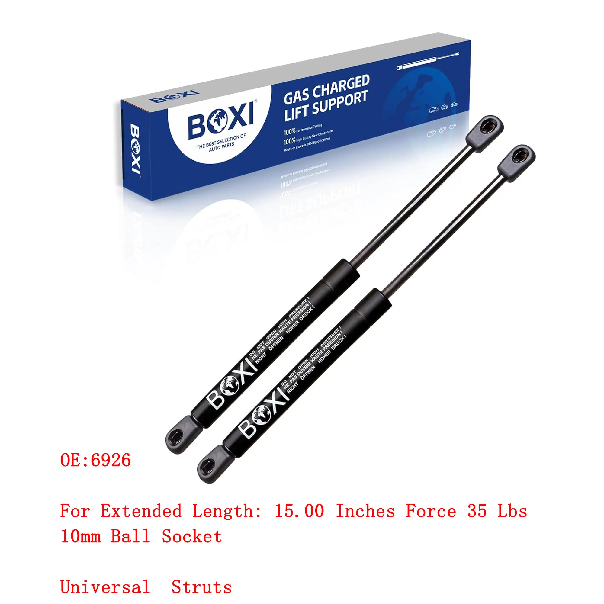 BOXI 2PCS 6925 Universal Gas Springs Lift Support 15.00In Extended 35Lbs Force 10mm Ball Socket Gas Strut For Truck Camper Shell