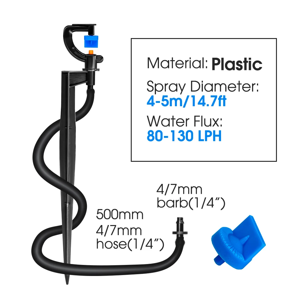 Aspersores de sistema de agua, pulverizador de riego con microestaca de 21cm, 5 piezas, 1/4 \