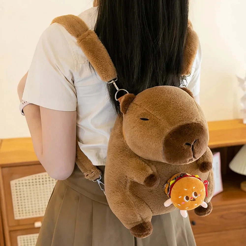 Mini bolso bandolera capibara para niñas: adorable mochila de animales de peluche, bolso ligero para escuela y salida