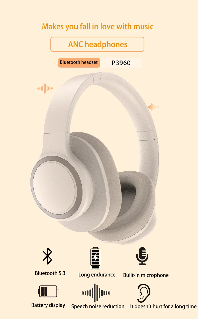 Stereo P3960 Headset 5.3 Bluetooth Headset Folding P Series Wireless Sports Game Headset Wireless Headphone Sport Earphones