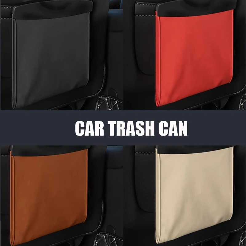 Car Garbage Bag Pu Leather Vehicle Suspension Trash Can Car Accessories Back Seat Storage Pocket Multifunctional Car Storage
