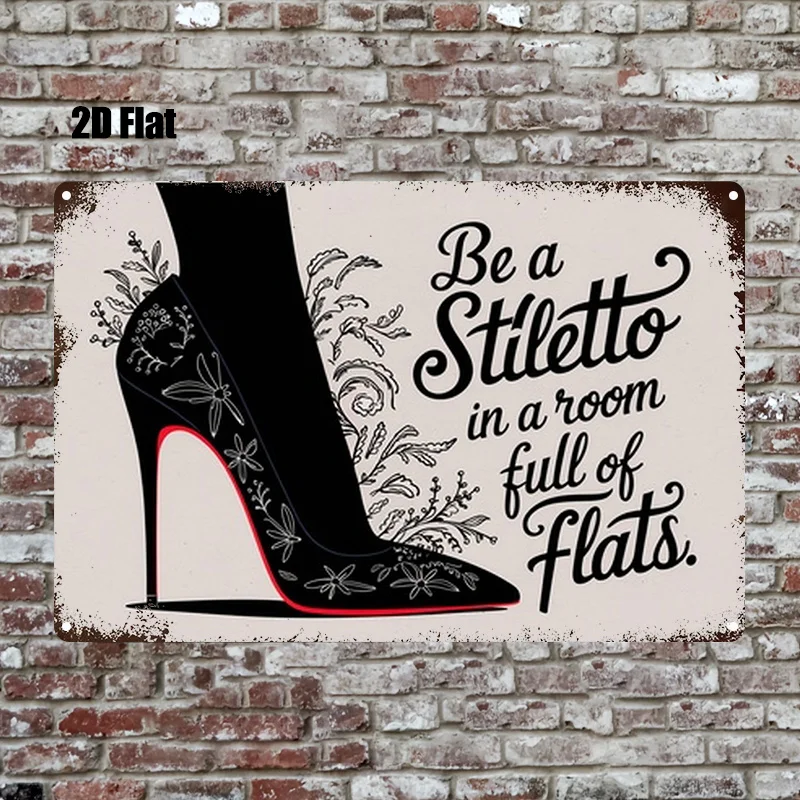 2D Flat, [2D Flat]2D Flat, 1pc, Metal Sign, A Stylish Art Poster Featuring High Heels And Floral Decorations. This Trendy Wall D