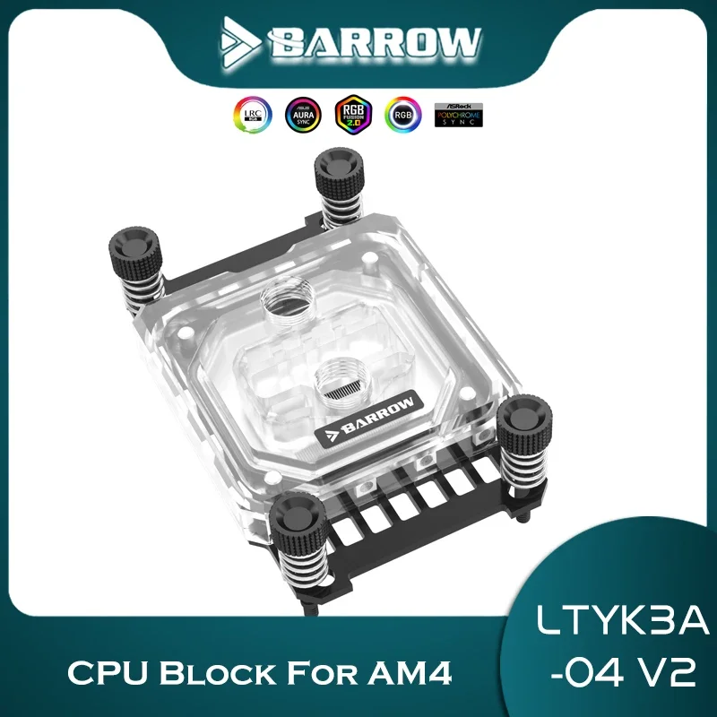 Barrow CPU Block For Ryzen AMD AM5 AM4 /Intel 1700 1200 115X Acrylic Copper 0.4mm Microwaterway Water Cooling Black 5V ARGB, V2