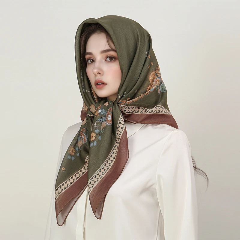 New Muslim Square Hijab Scarf Print Turban Thick Cotton Hair Bonnet Night Cap For Sleeping Elastic Sunscreen Bandana 90x90cm view 6
