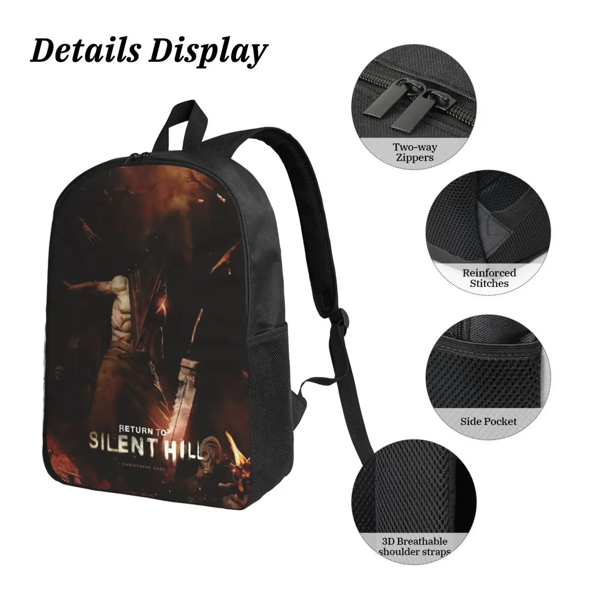 3Pcs Return To Silent Hill Movie 2026 Backpack Set for Children Pen Bags Bookbag Sets with Lunch Box For School Students Daypack