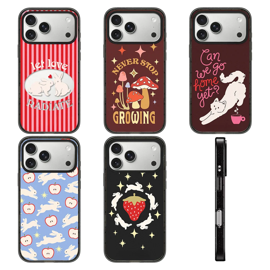 

Cat Rabbit Mushroom Pattern Acrylic Black Border Magnetic Cover for IPhone 12 13 14 15 16 17 Pro Max Case for IPhone 17 Air