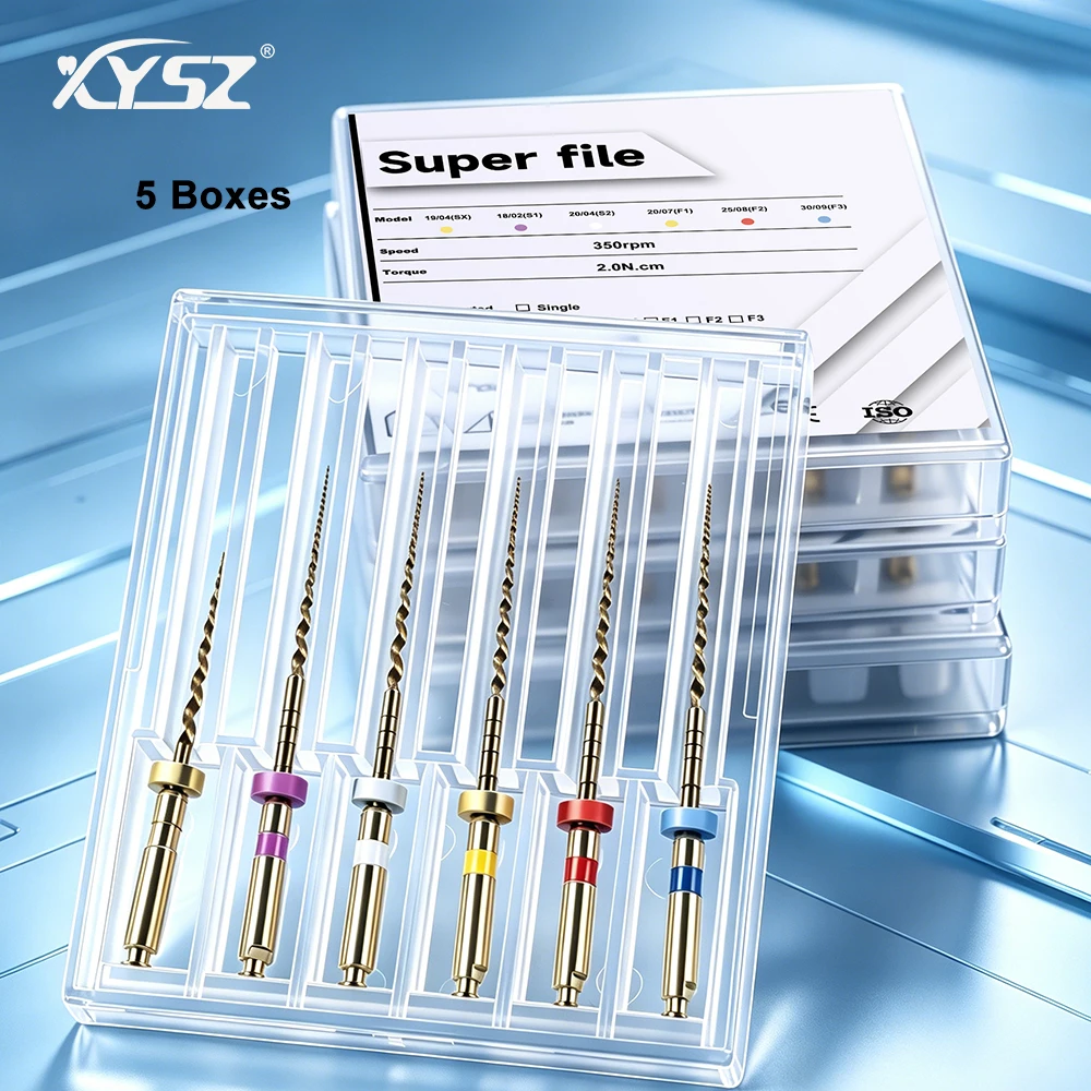 

XYSZ 30Pcs=5Box Dental Heat Activation Super File Gold Rotary Flexible Engine Taper Files Root Canal Instrument Dental Material