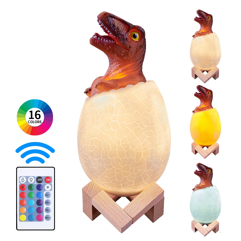 3D Dinosaur Night Light 16 colors Remote Control Cartoon Table Lamps USB Rechargeable Bedroom Bedside Lighting Decor Kid Gifts