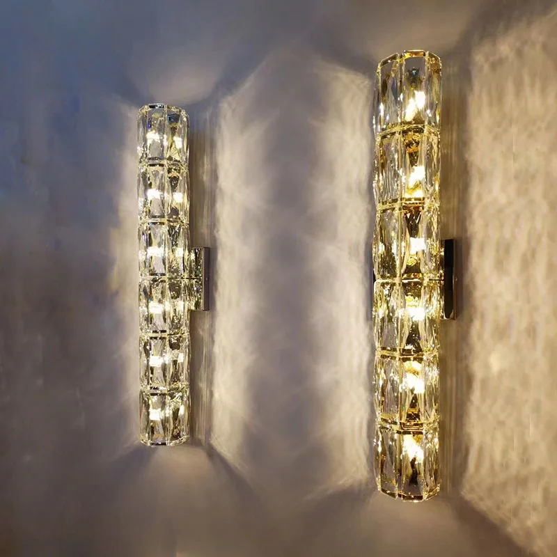 

High-end Crystal Wall Light Background Wall Villa Light Luxury Long Wall Lamp Living Room Bedroom Bedside Lamps Home Decoration