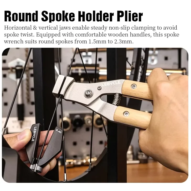 LEBYCLE Bicycle Round Spoke Plier Bike Clamping Spoke Holder for Straight-Pull Spoke/J-Bend Spoke During Wheel Truing &