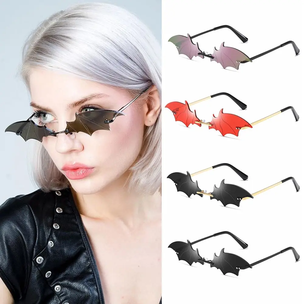 

Streetwear Rimless UV400 Bat Shape Sun Glasses Ladies Eyewear Women Sunglasses True Film Lens