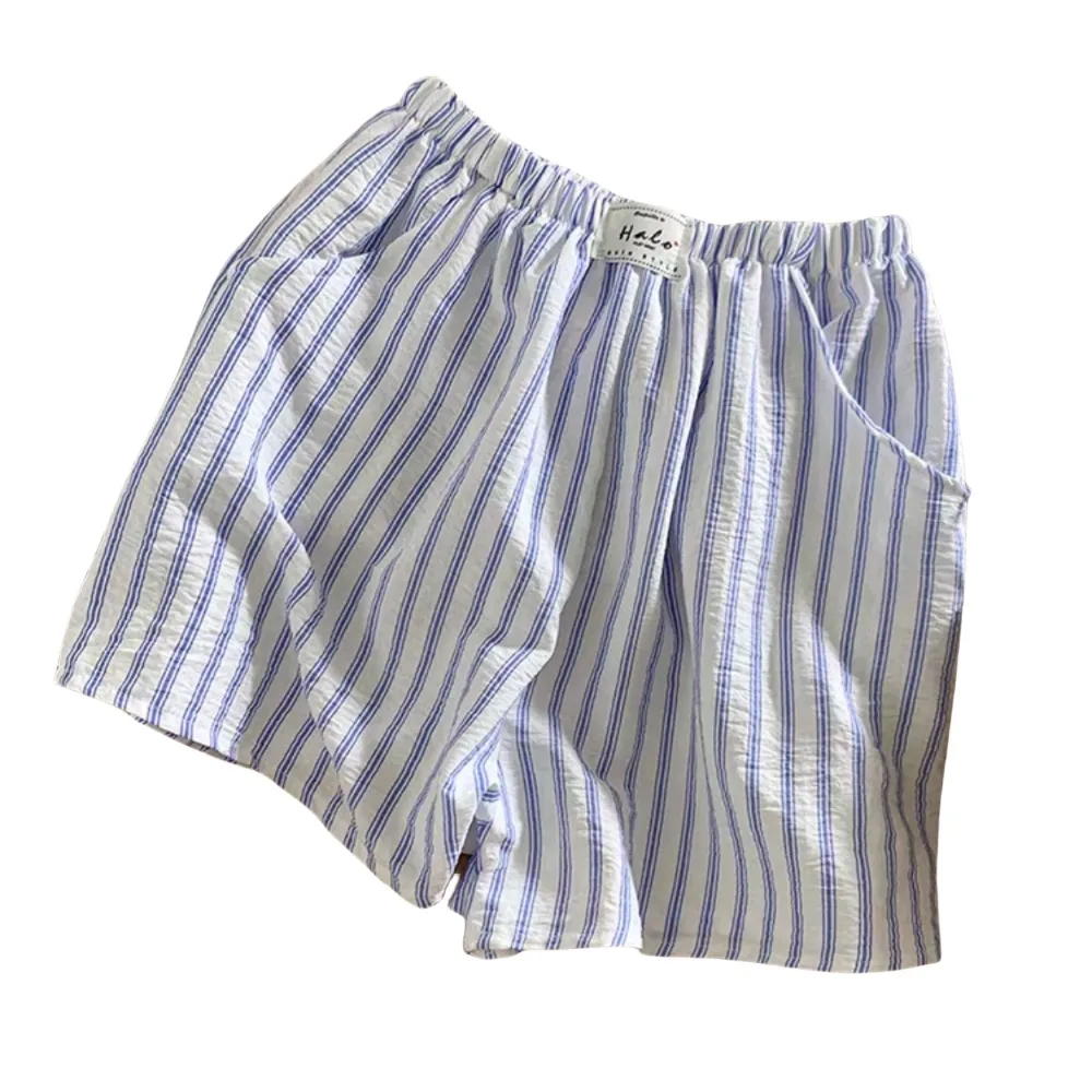 Fashion Spring Summer Casual Shorts Women Baggy High Waist Stripe Short Pants Chic Elastic Waistband Thin Loose Shorts Girls