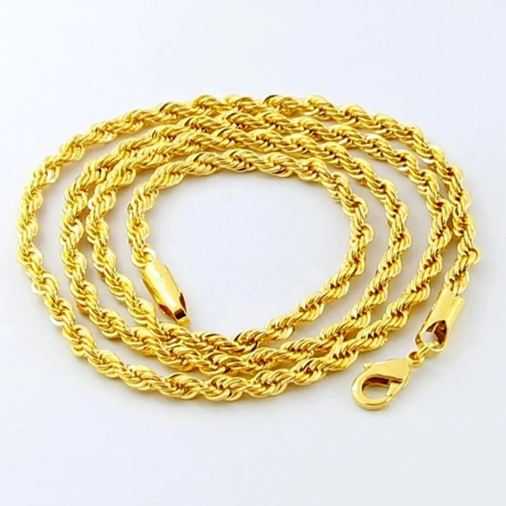 New 18K Gold Beautiful 3MM Twisted Rope Twist Electroplating Necklace For Men Women Wedding Designer Jewelry Christmas Gifts