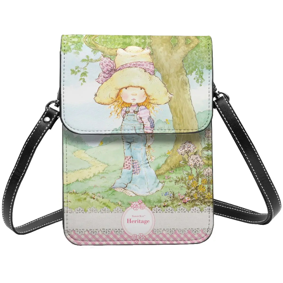 Sarah Kay Cartoon Girl Cell Phone Bag Leather Card Case Street Girl Kids Country Life Crossbody Bag Portable