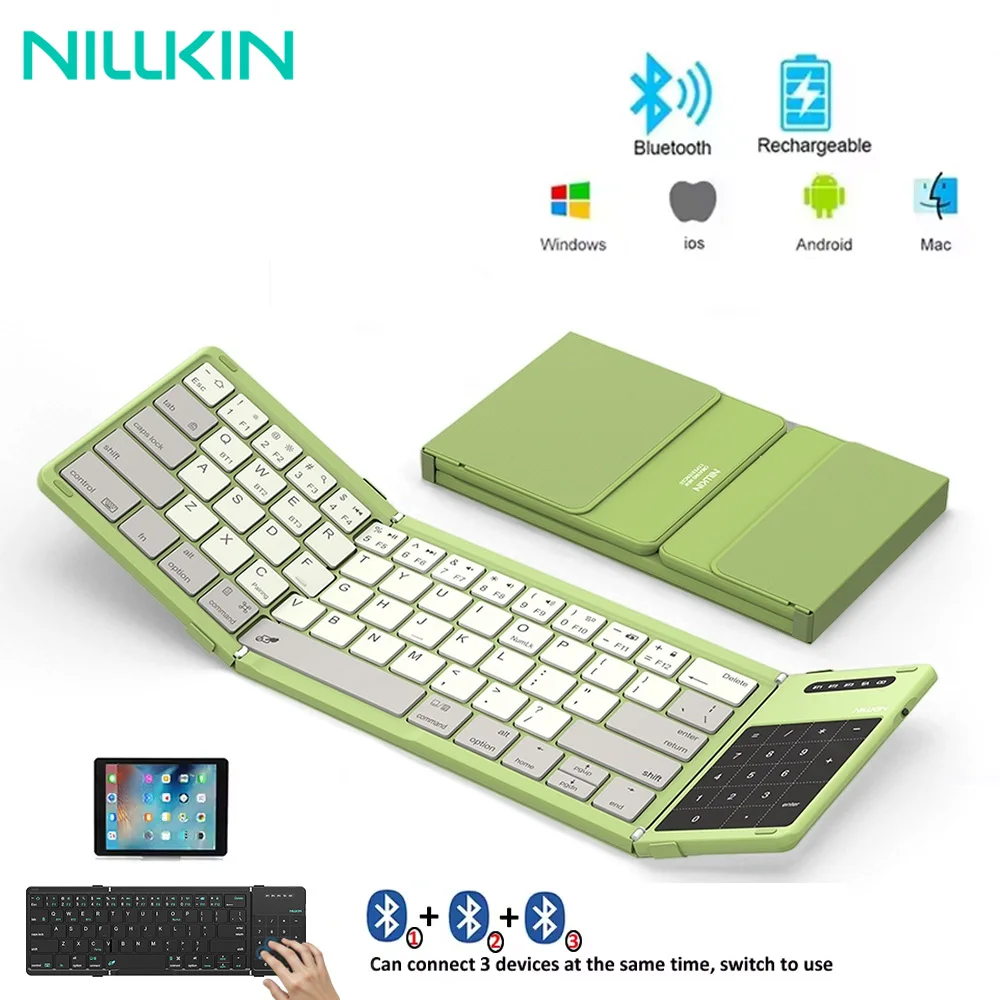 Складная беспроводная Bluetooth-клавиатура NILLKIN с тачпадом, мини-клавиатура с функцией зарядки для офиса и путешествий, совместима с Windows/iOS/Android/ПК