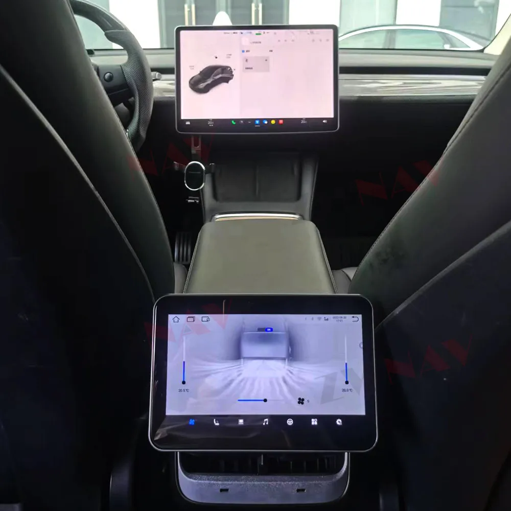 AMD Intel Air Conditional For Tesla Model 3 Model Y AC Panel Virtual Back Row Seat CockPit LCD Car Speedometer Android Screen