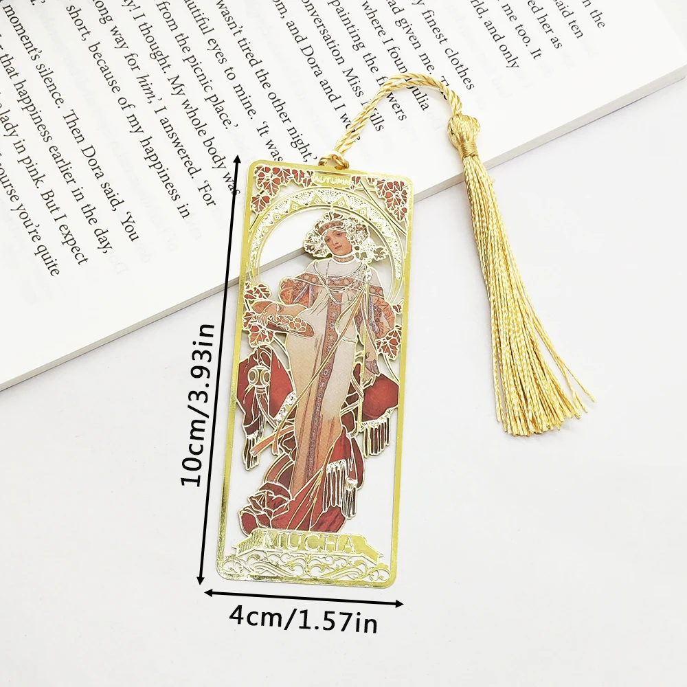 Imagem -04 - Alphonse Mucha Latão Metal Bookmark Pingente Bookmark Página Clip Presentes Estudante Papelaria Escola Material de Escritório