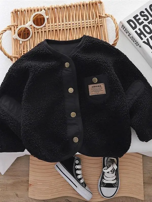 

Sli Cotton Jaet for Boys And Girls Baby Lamb Fur Coat Spring Autumn Versatile Children's Outerwear Trendy round Ne