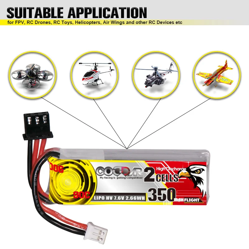 2 sztuk CODDAR HV baterie 2S 7.6V 350mAh 90C/180C zabawki zdalnie sterowane bateria LiPo dla RC samolot Quadrotor dron helikopter części łodzi