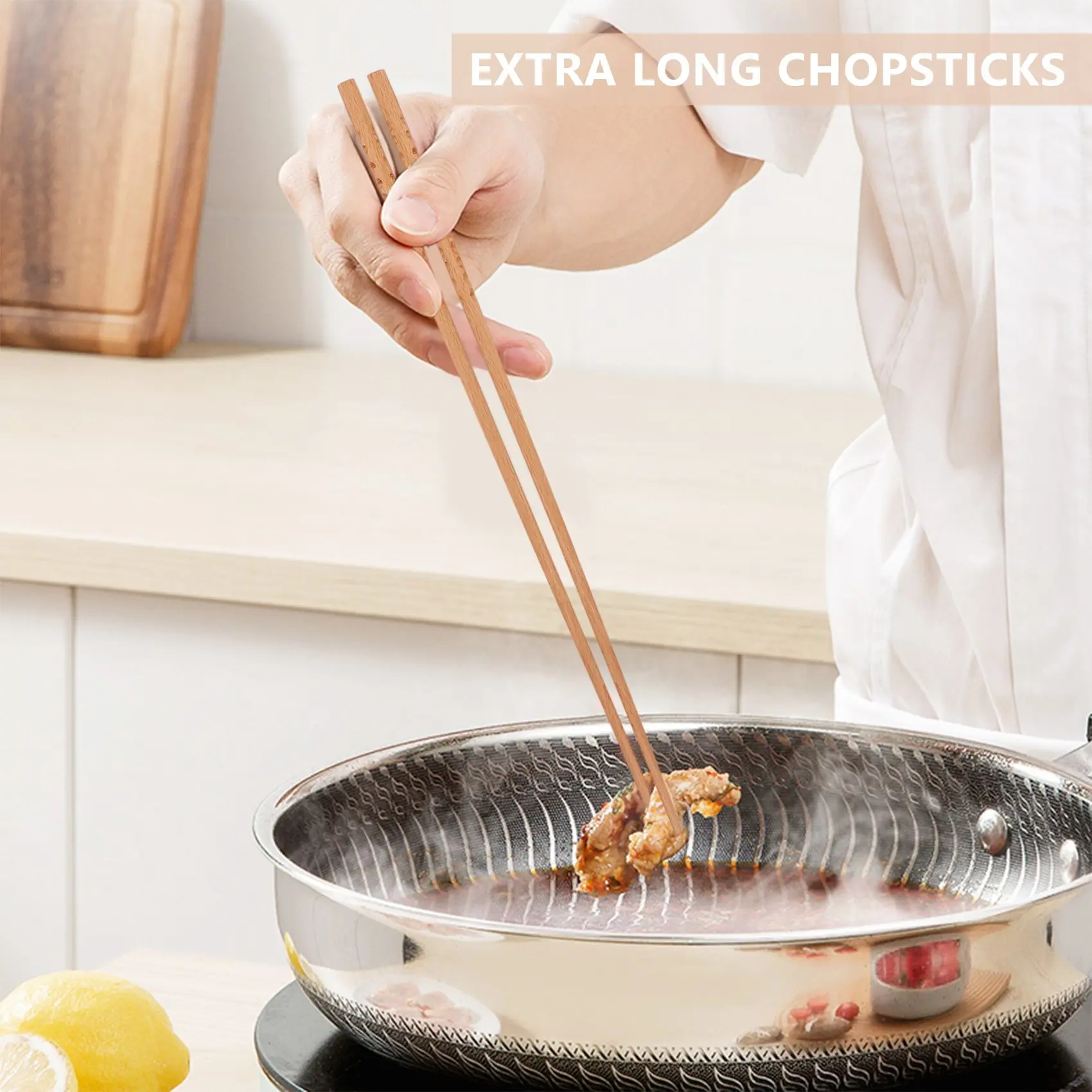 2 Pairs Wooden Cooking Chopsticks Roasting Chopsticks Extra Long Chopsticks for Hot Pot Roasting Cooking Noodles