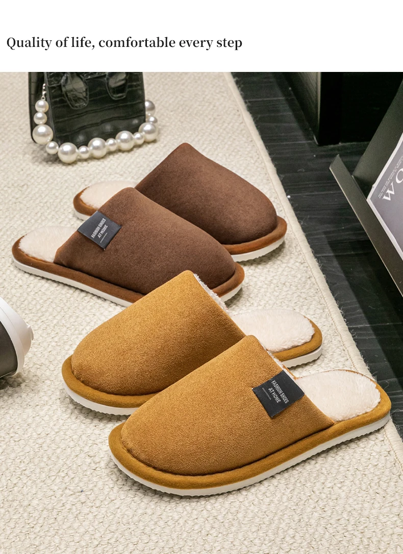 Einfarbige Wildleder-Hausschuhe für Damen, Herbst und Winter, Haushalt, Schlafzimmer, Boden, rutschfest, Plüsch, geschlossener Zehenbereich, Heimschuhe – Detail 12