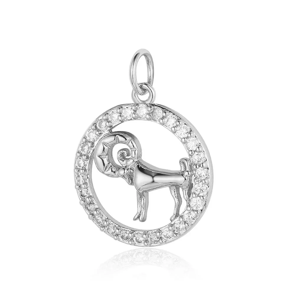 3pcs/Lot Round Constellation Zodiac Sign Copper Cubic Zirconia Charm Wholesale Horoscope Pendant for Bracelet Necklace Making