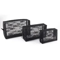 Bolsas de cosméticos transparentes de malla, bolsa de maquillaje negra pequeña y grande, organizador de artículos de tocador de viaje con flores de encaje, bolsa de almacenamiento de lápiz labial, 1 Uds.